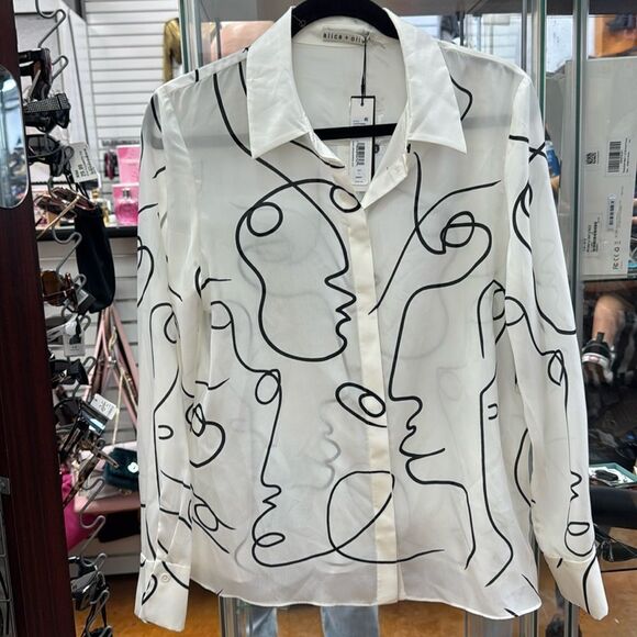 alice + olivia transparent silk button down shirt - Picture 1 of 7
